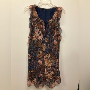 Madewell Sea Floral Lily Ruffle Flutter Sleeve Dress Sz L